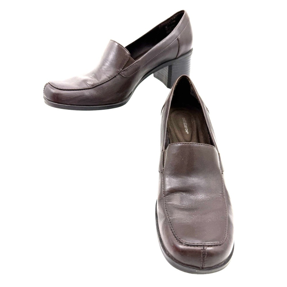 Women's 7M Brown Leather Slip On Pumps 2" Heels Croft & Barrow